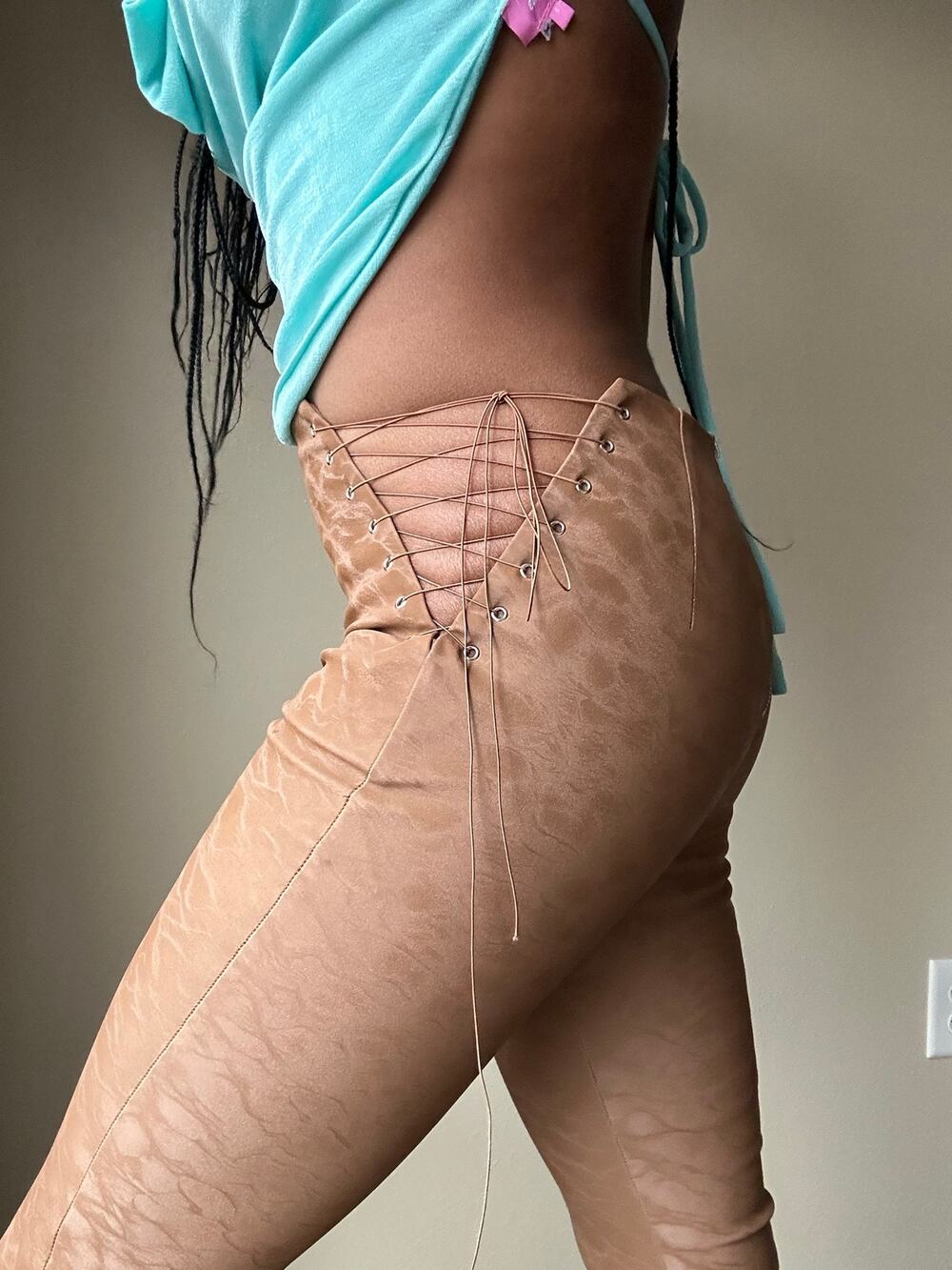 No Vacancy Light Brown High Rise Side Lace Up Flare Pants Size Medium